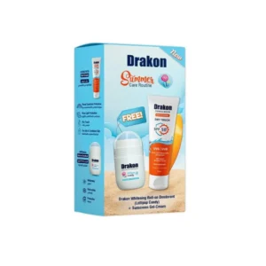 Drakon Sunscreen Gel-Cream 60gm + Whitening Roll-On Deodorant Lollipop Candy Promo Pack